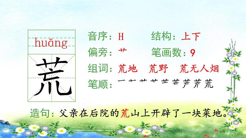 部编三年级上册语文 （生字课件）2、花的学校  15张幻灯片03