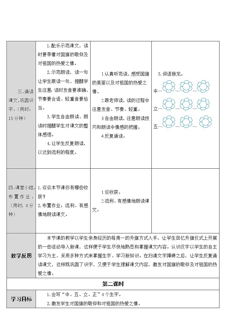 人教部编版一年级上册第五单元《升国旗》教案03