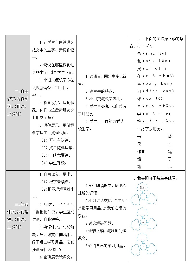 人教部编版一年级上册第五单元《小书包》教案02