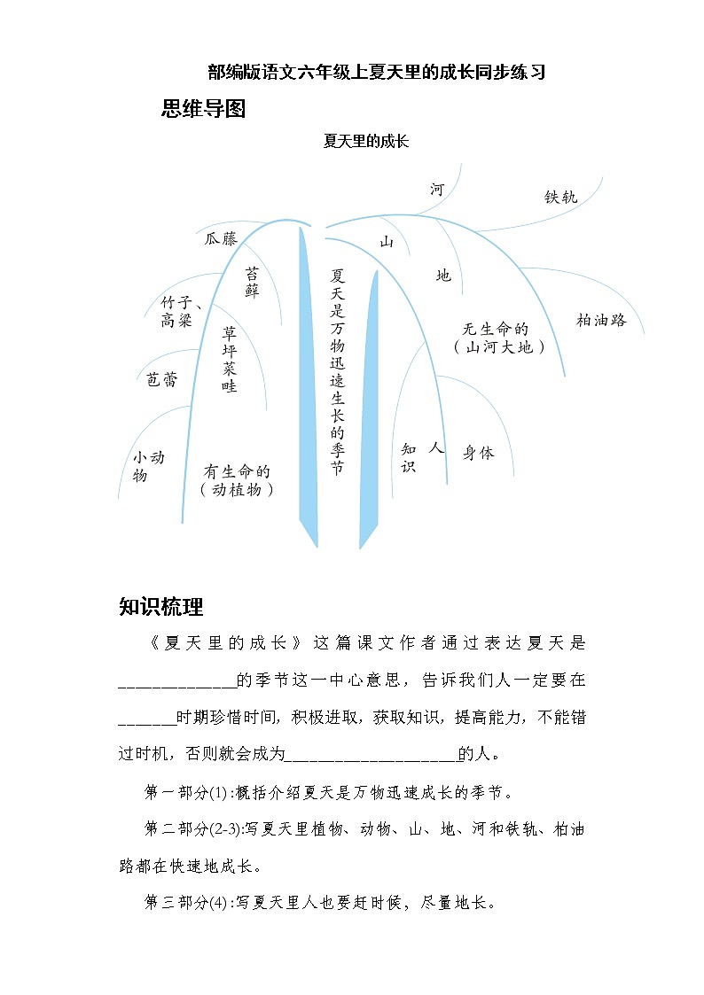 部编版语文六年级上夏天里的成长同步练习第1页