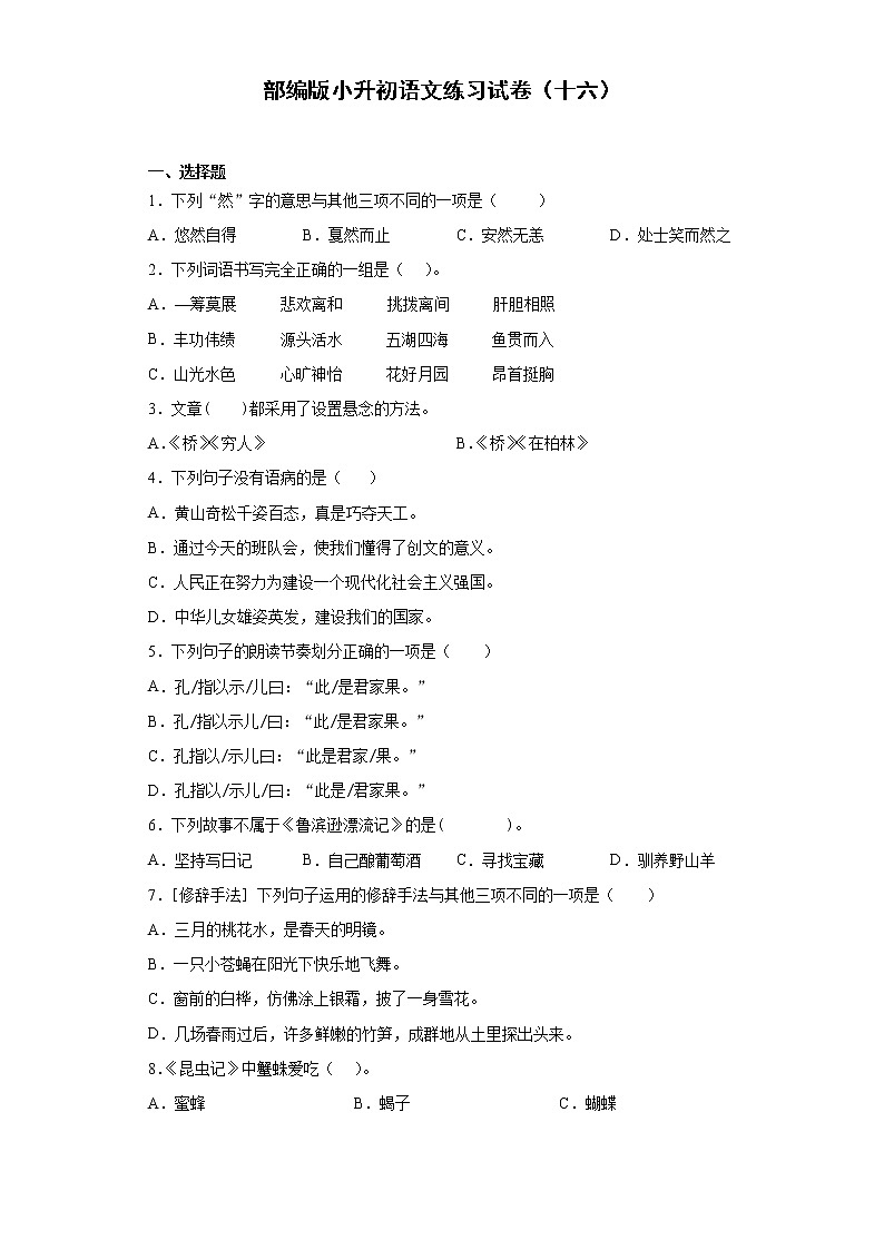 部编版小升初语文练习试卷（十六）第1页