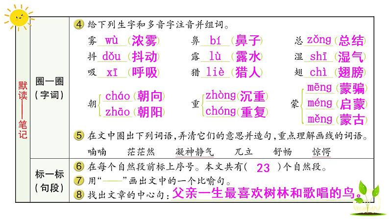 23 父亲、树林和鸟  学案课件（课前预习+课业设计）03