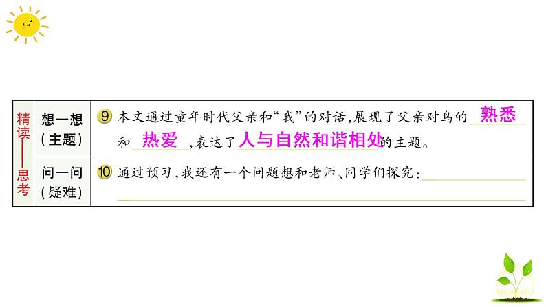 23 父亲、树林和鸟  学案课件（课前预习+课业设计）04