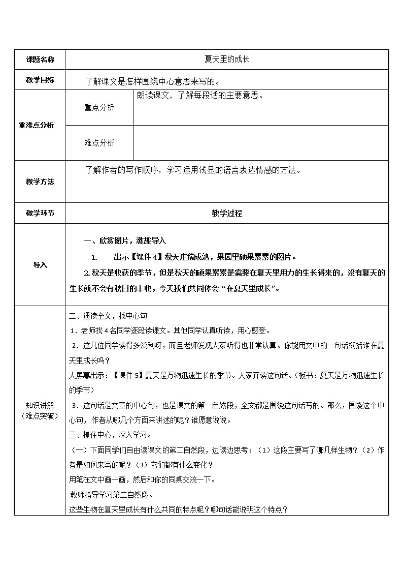 六年级语文上册教案-16.夏天里的成长2-部编版第1页