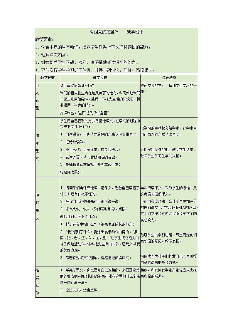 01.祖先的摇篮1教案第1页