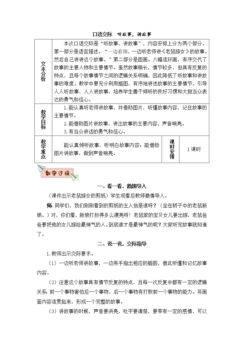 部编版一年级下册语文口语交际：听故事，讲故事（课件+教案）01