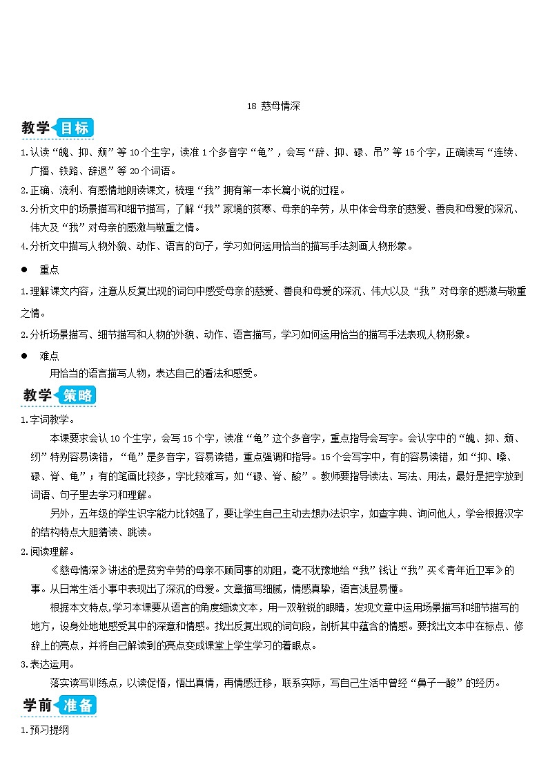五年级语文上册第六单元18慈母情深教案新人教版第3页