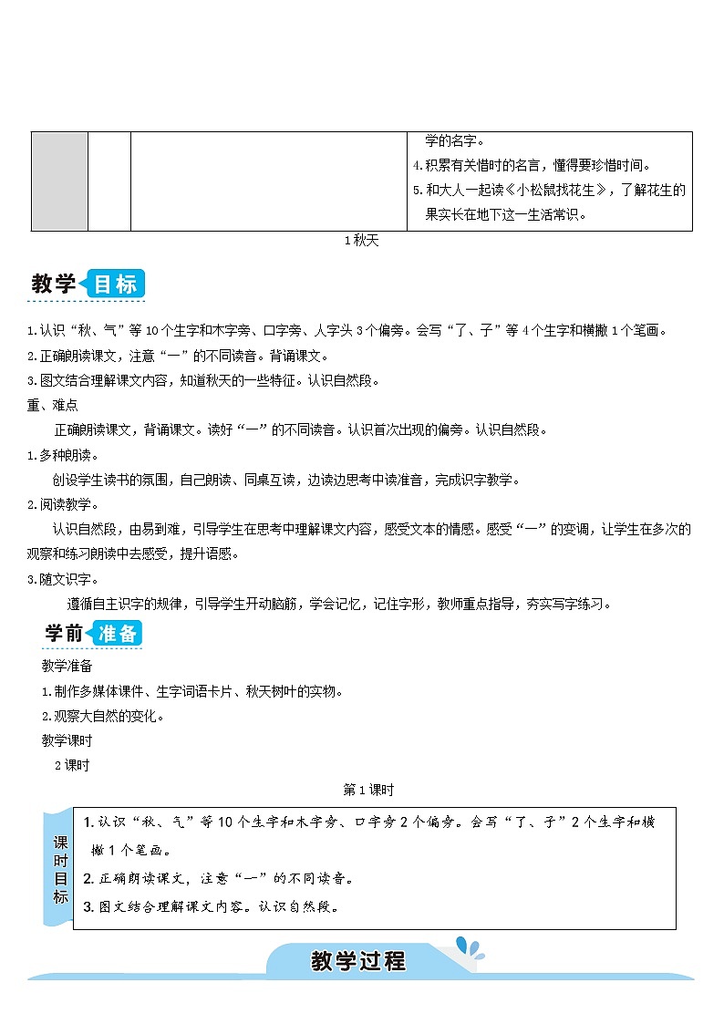 一年级语文上册课文11秋天教案新人教版02