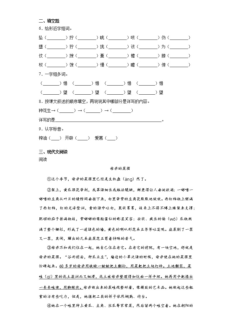 部编版语文五年级上落花生练习试题第2页