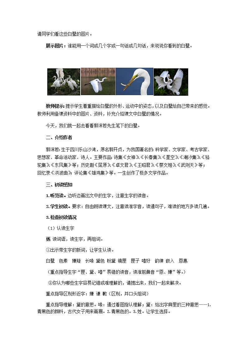 部编版五年级上册语文教案《白鹭》第2页