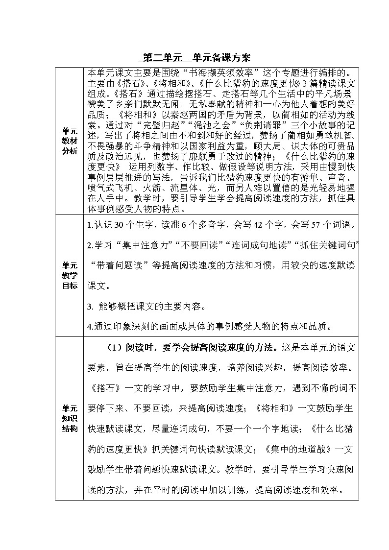 第二单元  单元备课方案教案01