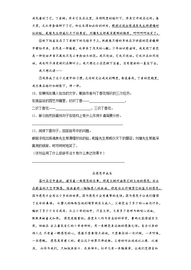 步步为营——部编版语文六年级上丁香结同步练习03