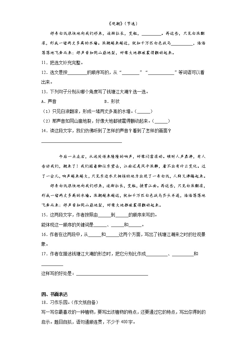 轻松提分——部编版语文四年级上第一次月考观潮复习试题第3页