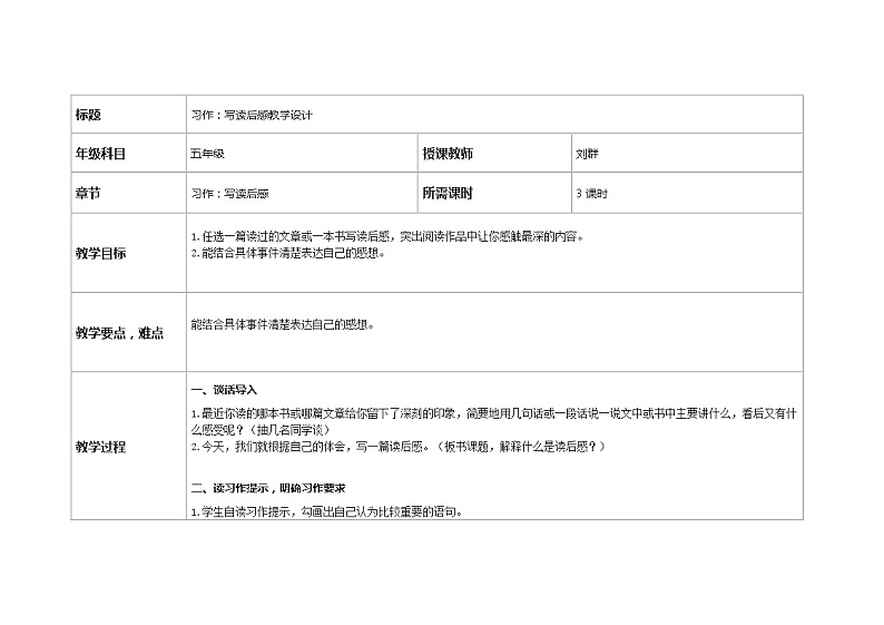 第二单元习作：写读后感教学设计01