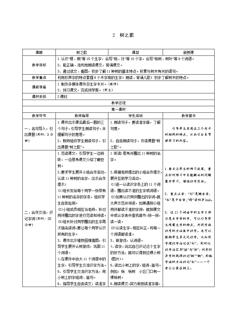 识字2　树之歌教案第1页