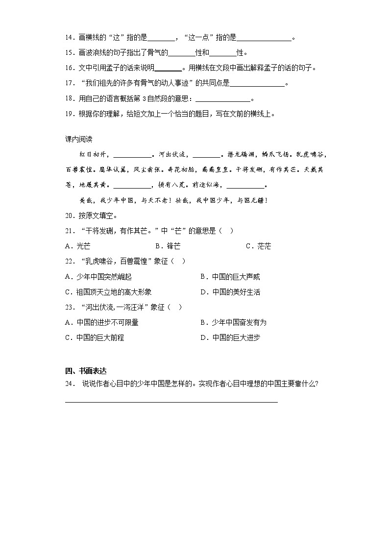 部编版语文五年级上册少年中国说（节选）同步练习03