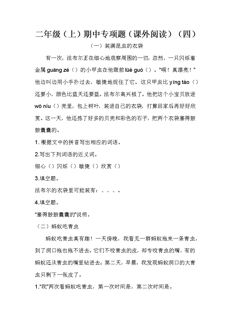 二年级（上）期中专项题（课外阅读）（四）（含答案）第1页