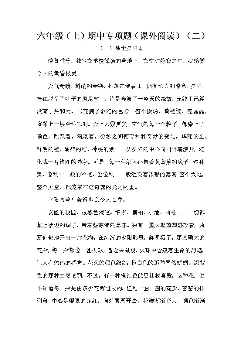 六年级（上）期中专项题（课外阅读）（二）（含答案）第1页