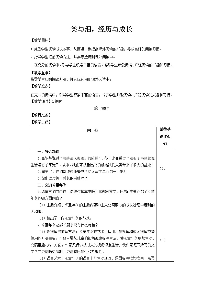 部编版六年级上册语文教案-快乐读书吧：笑与泪，经历与成长（教案）01