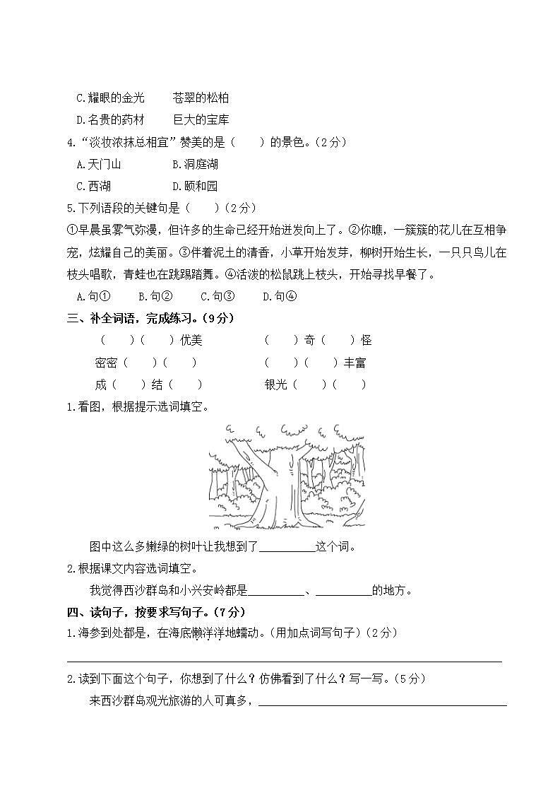 部编版语文 三年级上册 第六单元测试卷02