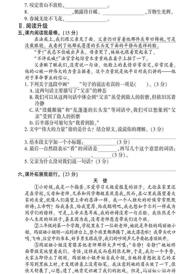 人教版黄冈定制密卷六年级下册期中语文试卷及参考答案1第3页