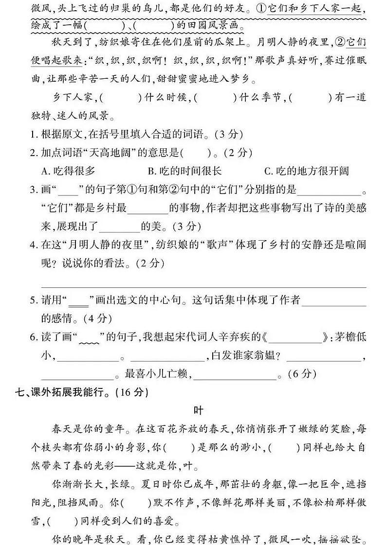 人教版黄冈定制密卷四年级下册期中语文试卷及参考答案2第3页
