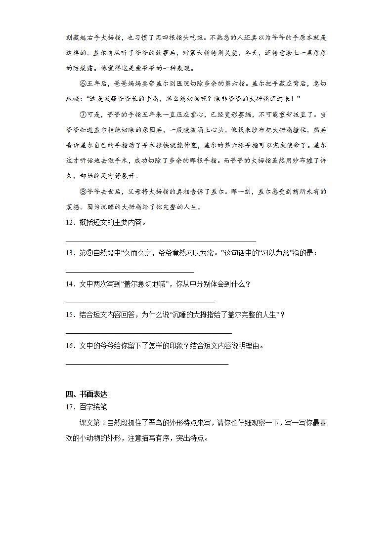 部编版语文三年级上册搭船的鸟同步练习试题第3页