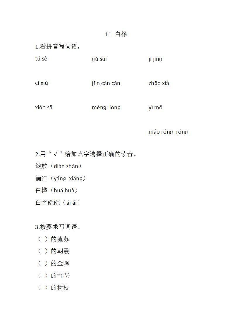 部编版四年级下册语文11 白桦（课件+教案+练习含答案）01