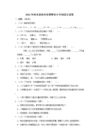 2021年河北省沧州市黄骅市小升初语文试卷  解析版