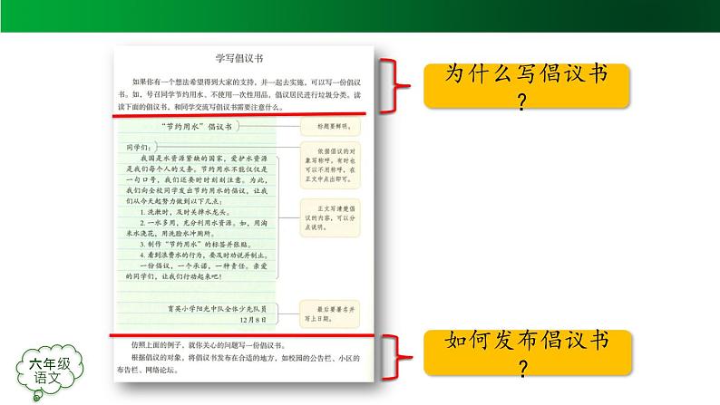 【授课课件】六年级语文上册 第六单元 习作：学写倡议书（第一课时）（人教部编版）(共34张PPT)第6页