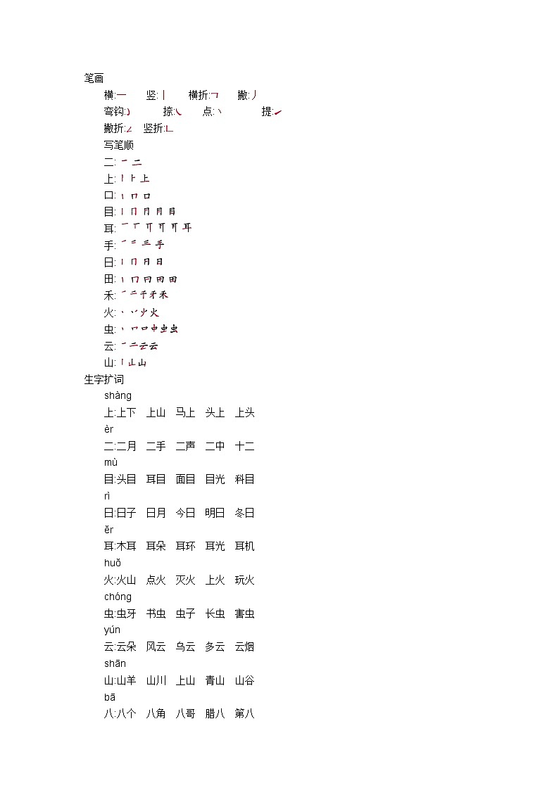 2021年部编版一年级语文上册第一单元知识小结教案第2页