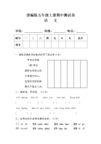 部编版五年级语文上册期中测试卷(无答案)