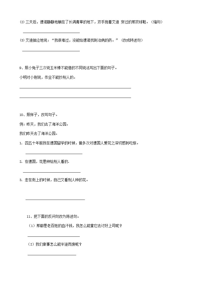 17小升初语文复习专题句法改写句子（9页）含参考答案03