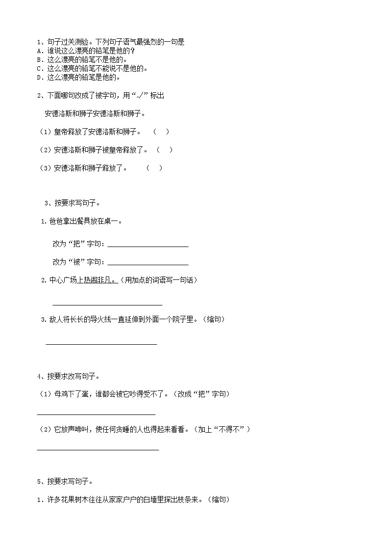 18小升初语文复习专题句法句式-被字句-把字句-感叹句（16页）含参考答案01