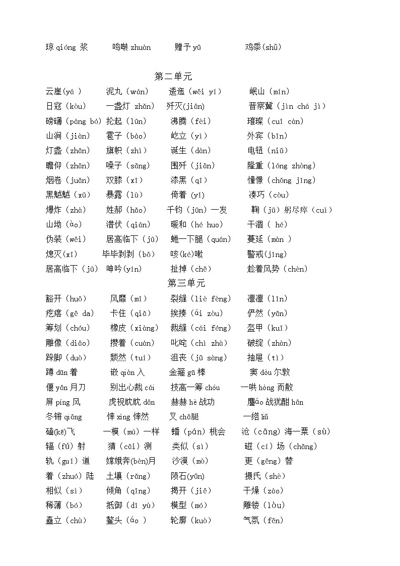 （最新版期中期末必考）部编版六年级语文上册易错读音分类复习（1-4单元）学案02