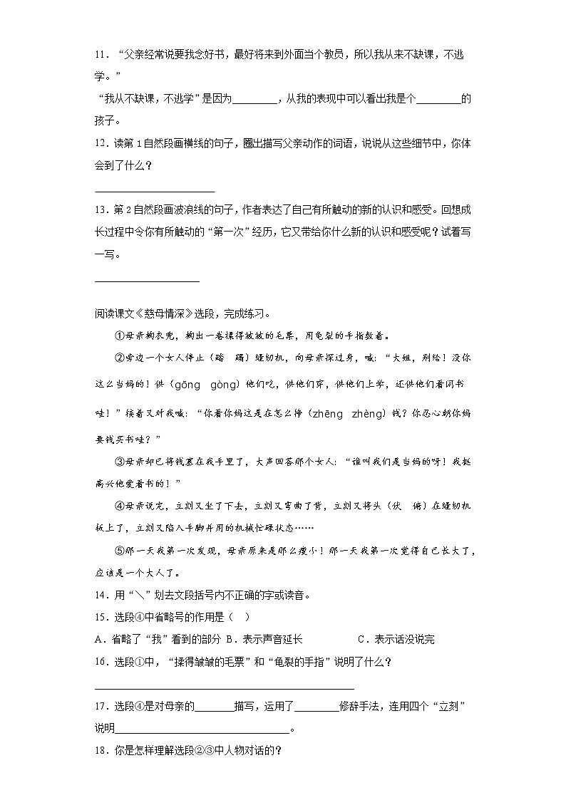 部编版语文五年级上册第六单元练习题第3页