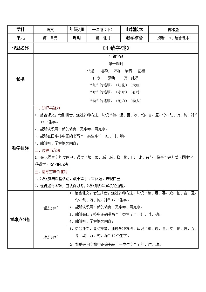 部编版语文一下《猜字谜》第一课时课件PPT（送教案）01
