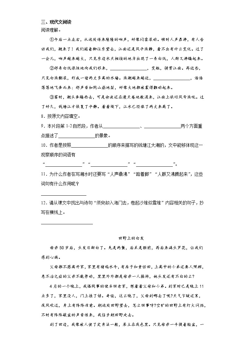 部编版语文四年级上第一单元复习试题第2页