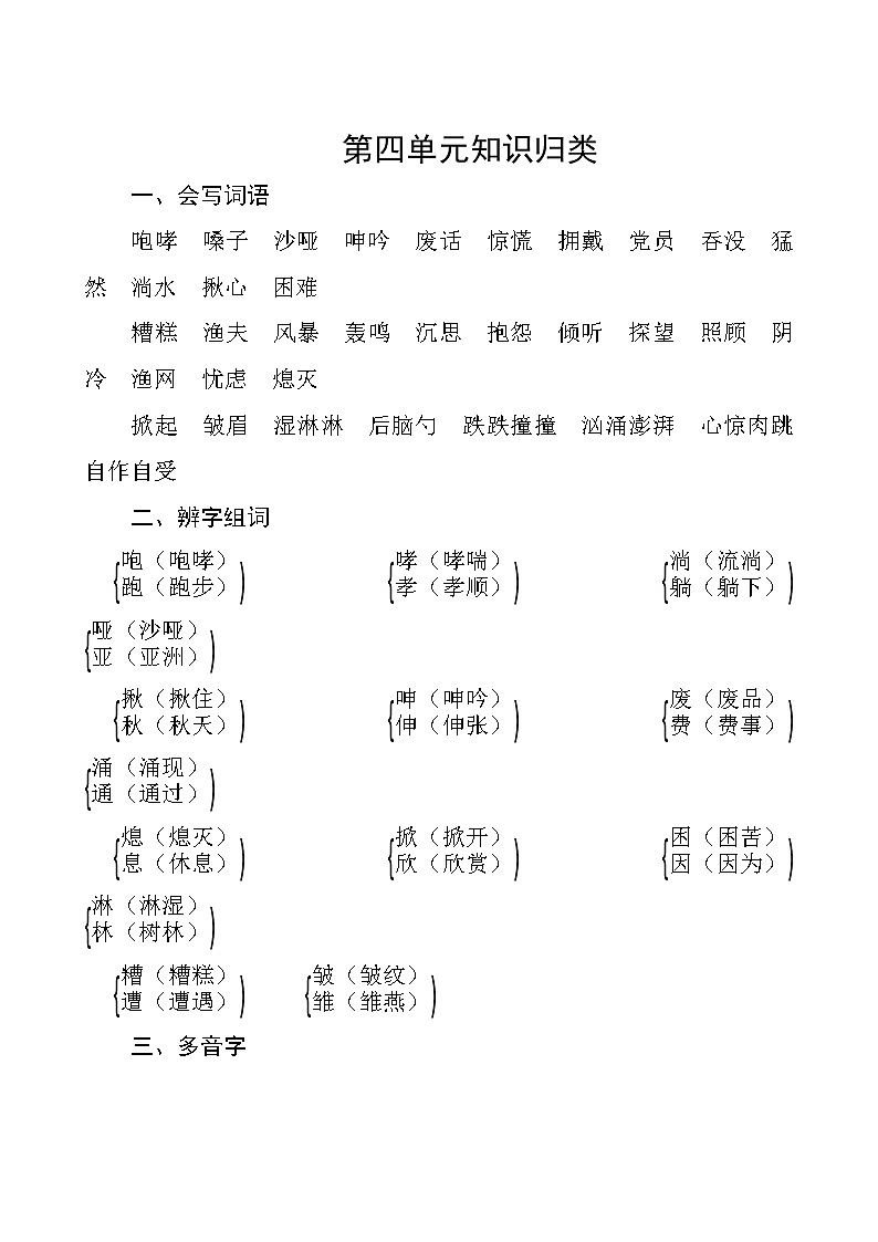部编版语文六年级上册  第四单元知识归类第1页