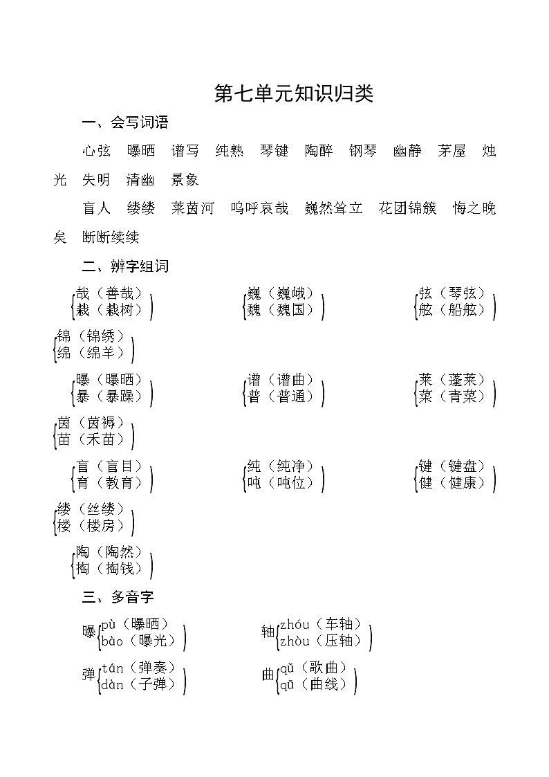 部编版语文六年级上册  第七单元知识归类01