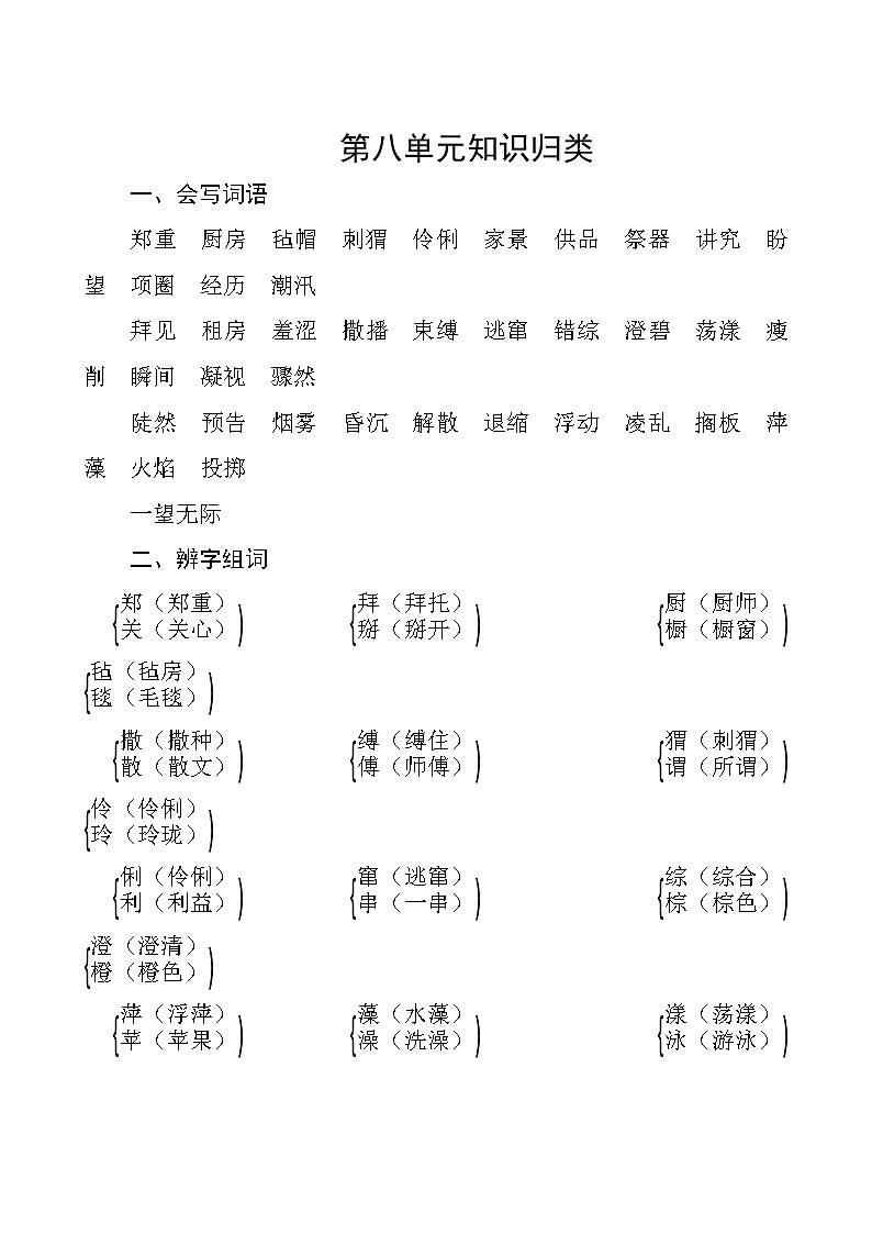 部编版语文六年级上册  第八单元知识归类01