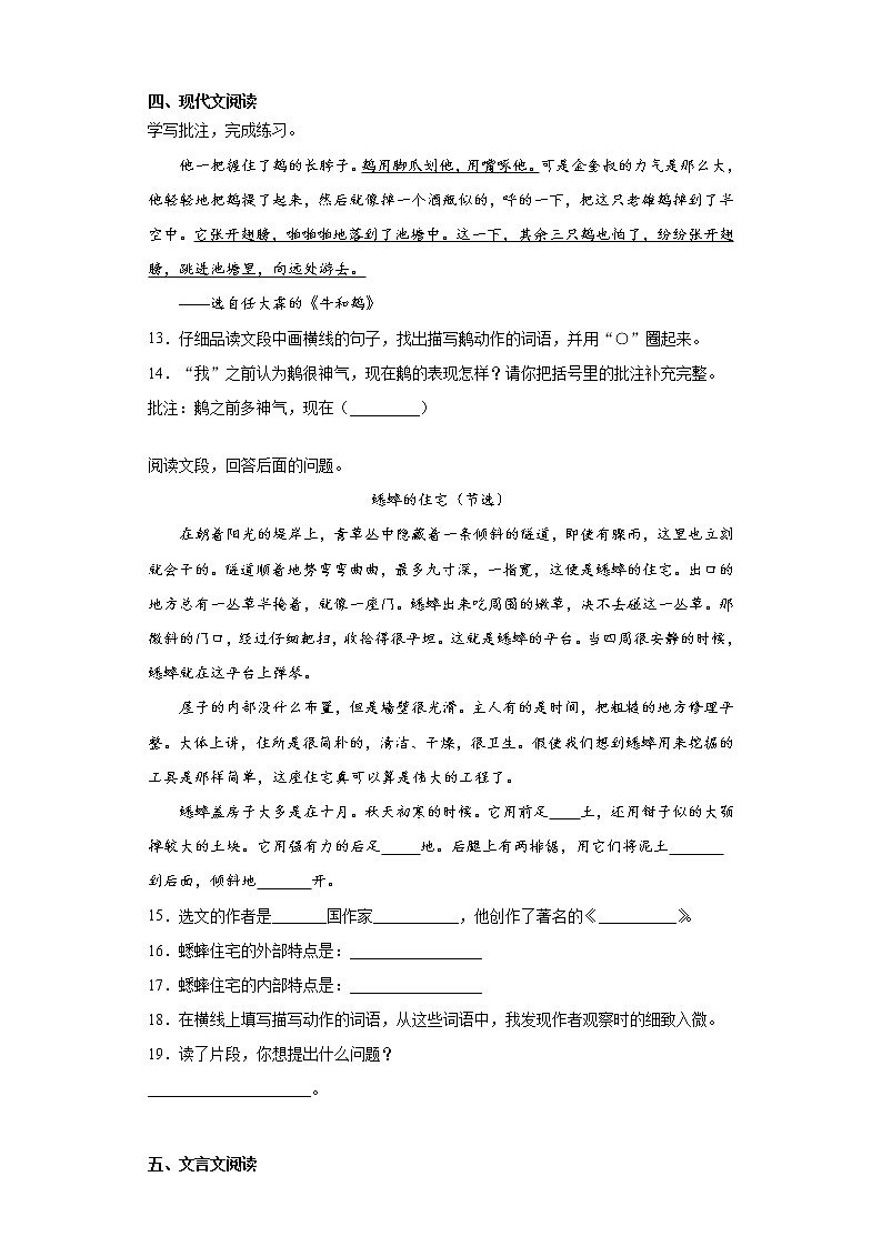 部编版语文四年级上期末综合复习试题（三）第3页