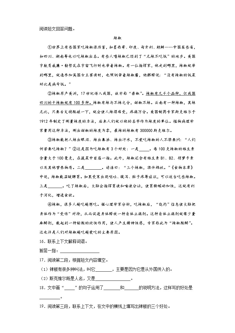 部编版语文五年级上期末综合复习试题（四）第3页