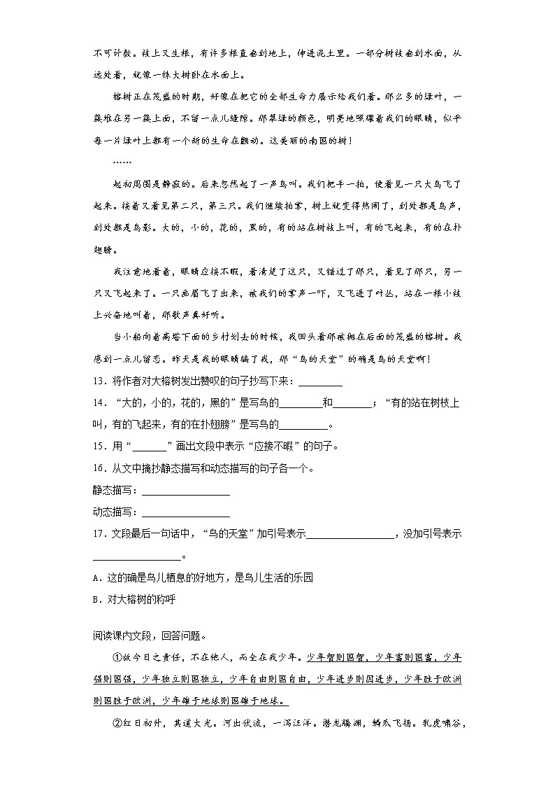 部编版语文五年级上期末综合复习试题（五）第3页