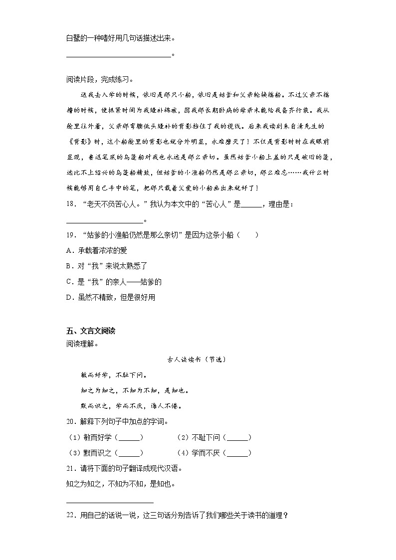 部编版语文五年级上册期末综合复习试题（二）第3页