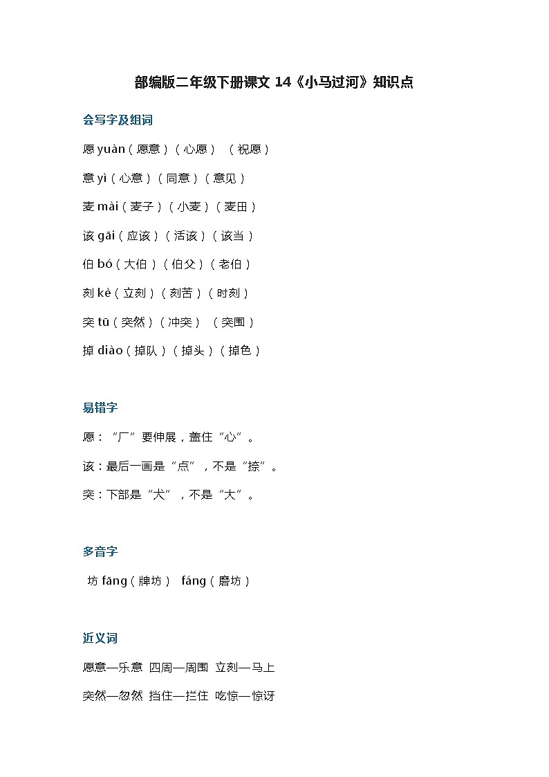 18部编版二年级下册课文14《小马过河》知识点第1页