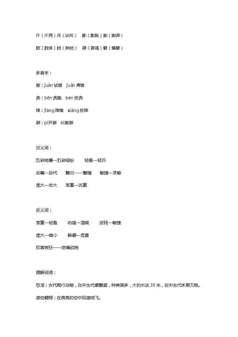 6部编版小学四年级下册语文第6课《飞向蓝天的恐龙》知识点第3页