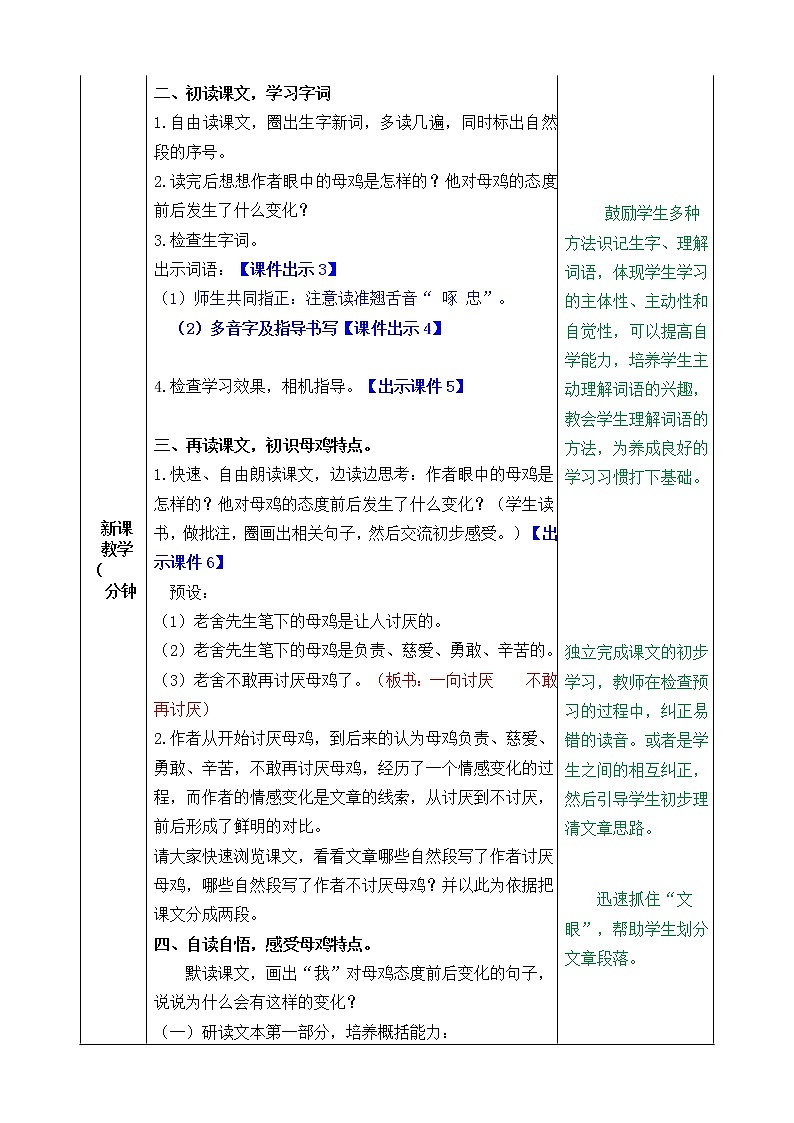 部编版语文四年级下册14 母鸡教案02