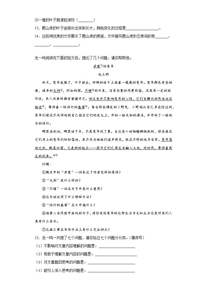 部编版语文四年级上册期末综合复习试题（七）03