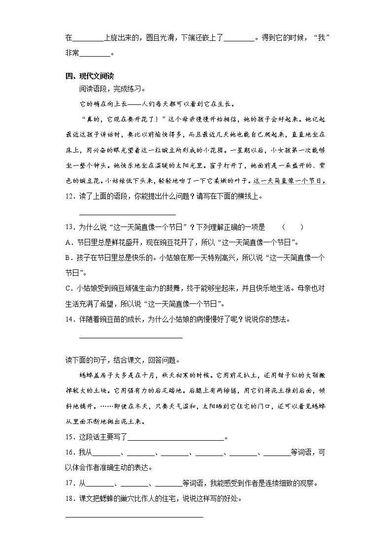 部编版语文四年级上册期末综合复习试题（二）第3页